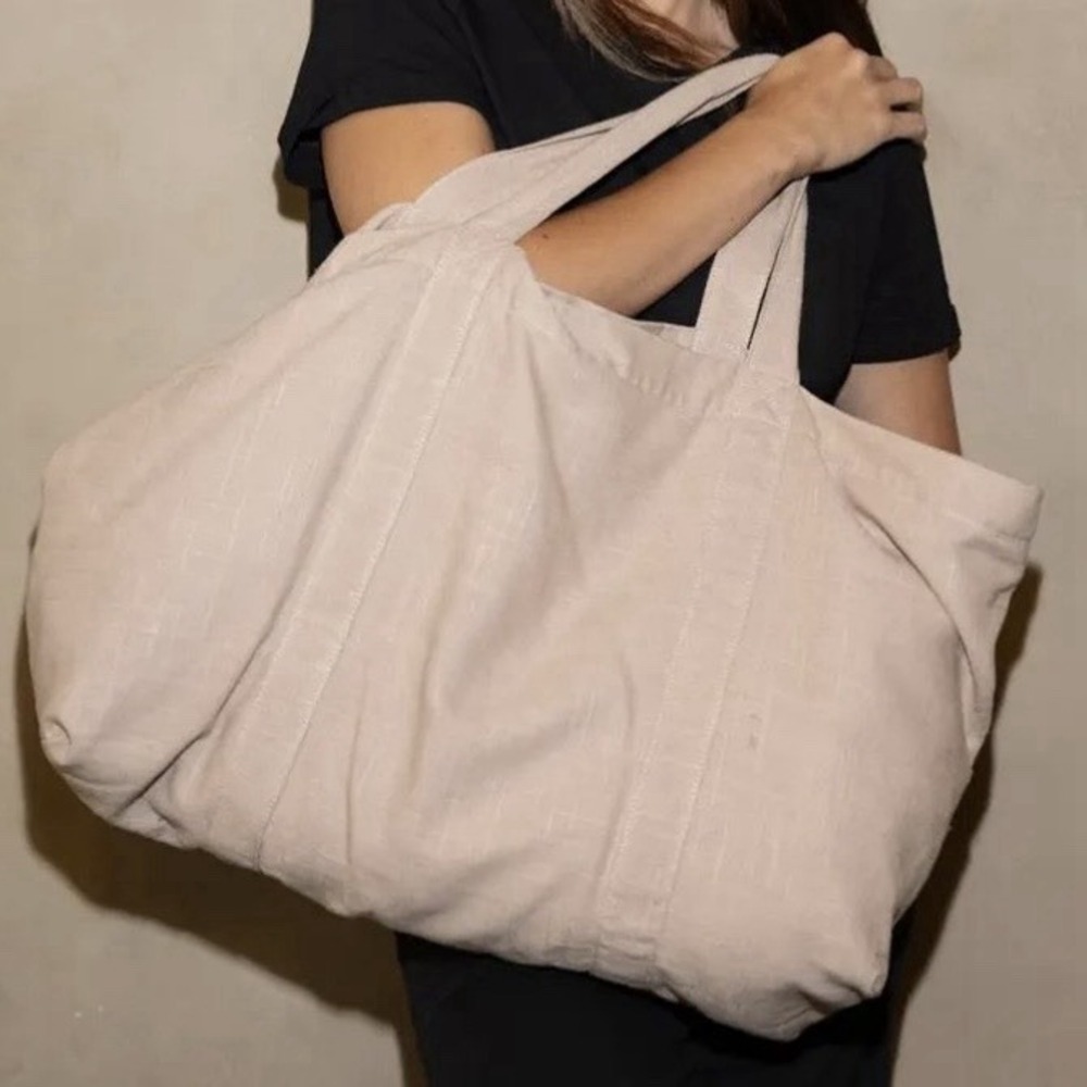 Urban French Large Linen Tote Bag Hobo Slouchy Shoulder Bag Beige Made In Korea - Picture 13 of 14